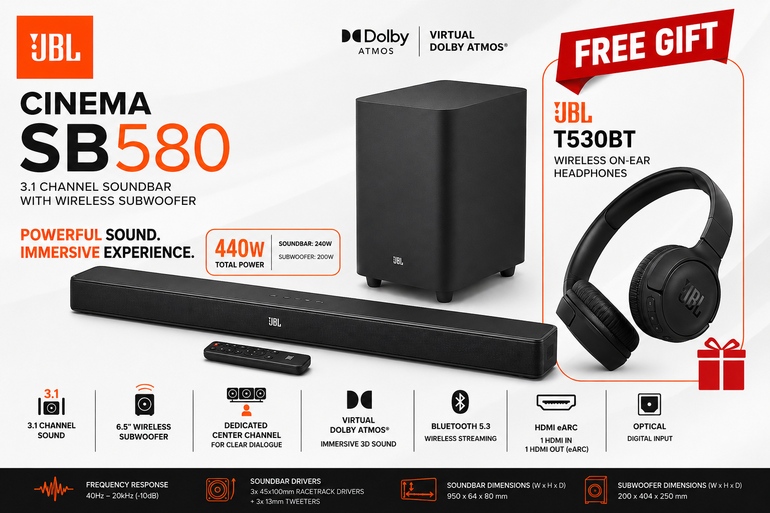JBL Cinema SB580 + FREE JBLT530BT – AudioTech